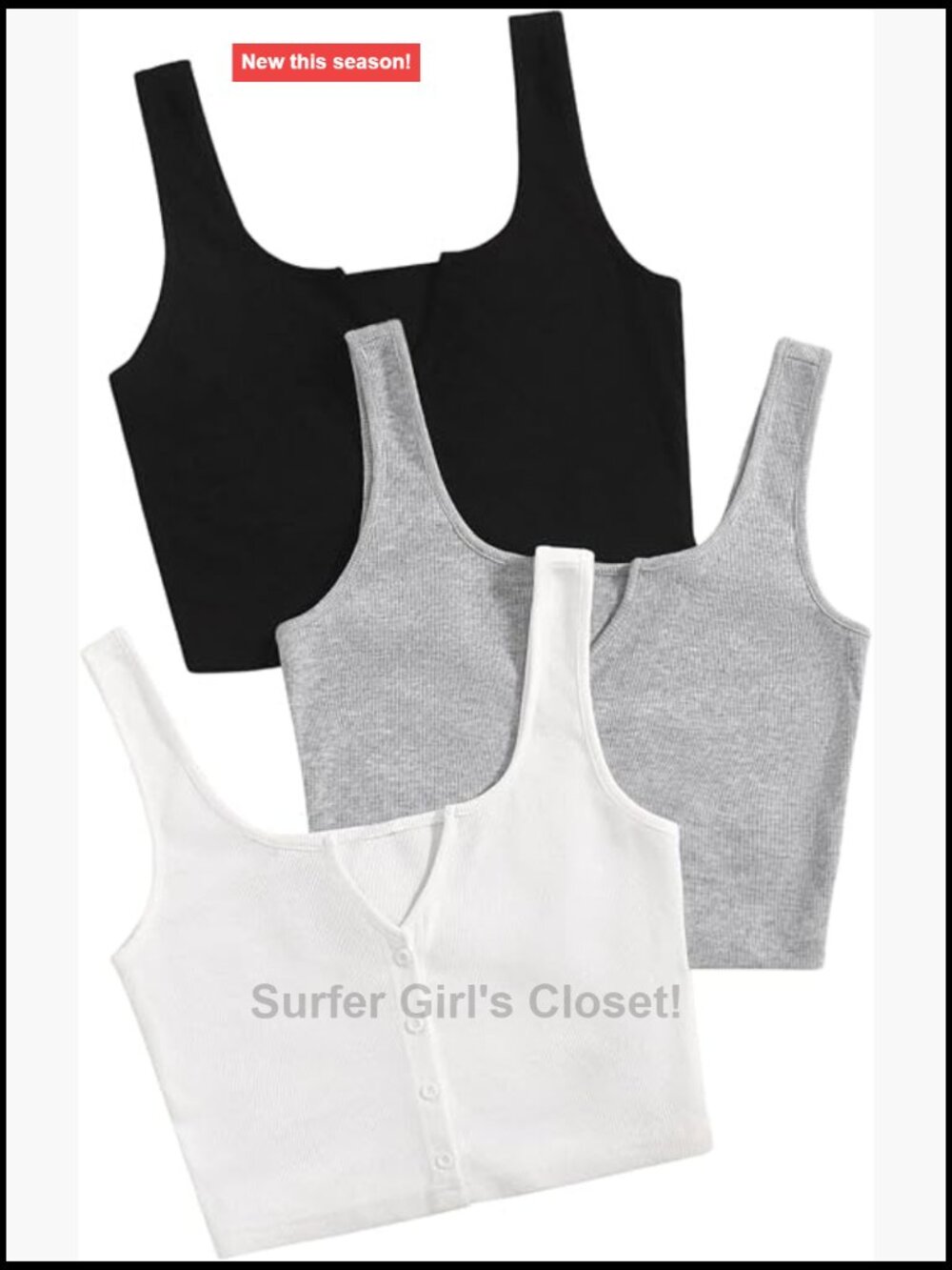 3 Pack Ribbed Knit Crop Tank Top Scoop Neck Sleeveless Cami